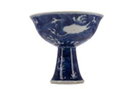 A CHINESE BLUE AND WHITE STEM CUP