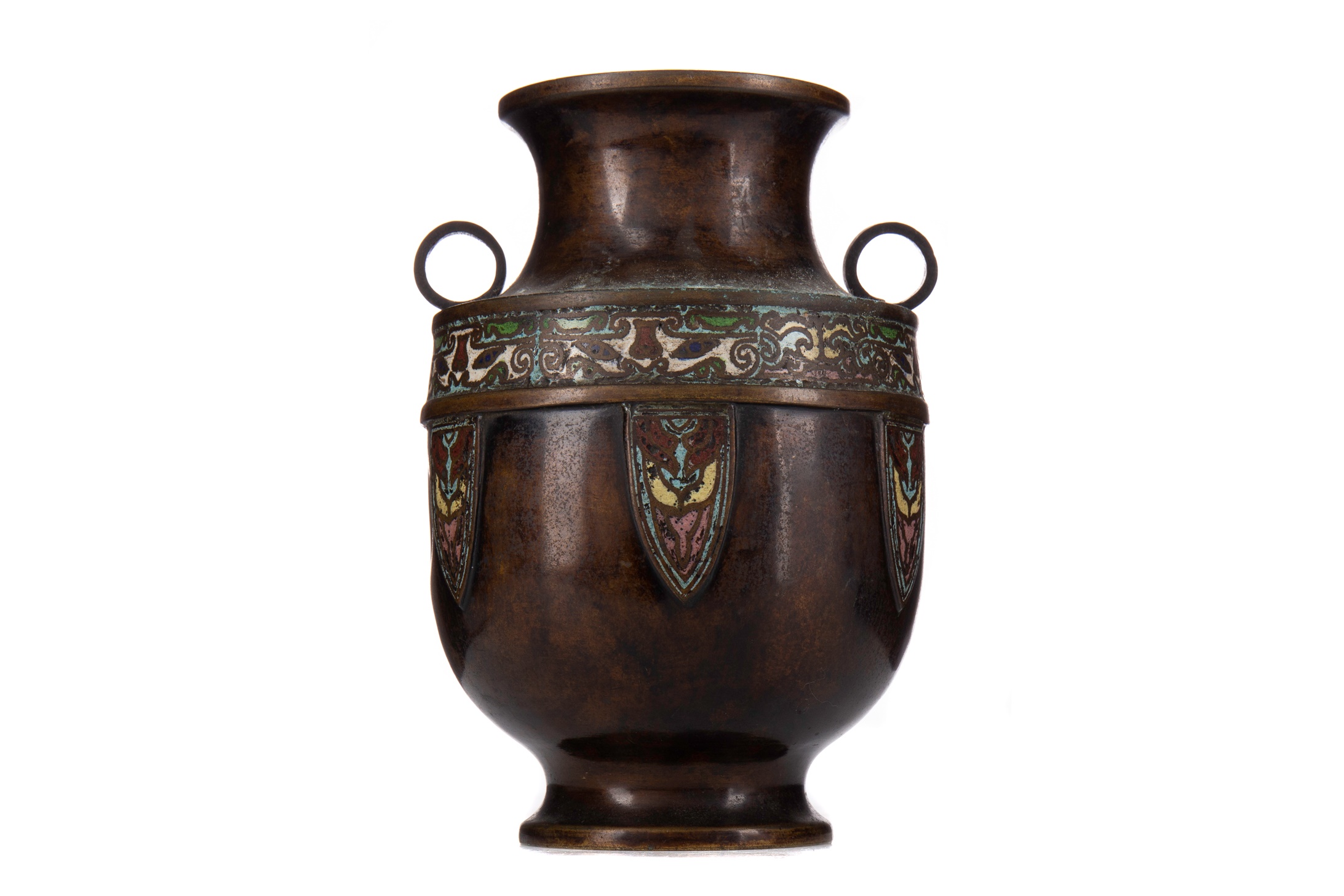 A CHINESE BRONZE AND CHAMPLEVE ENAMEL VASE