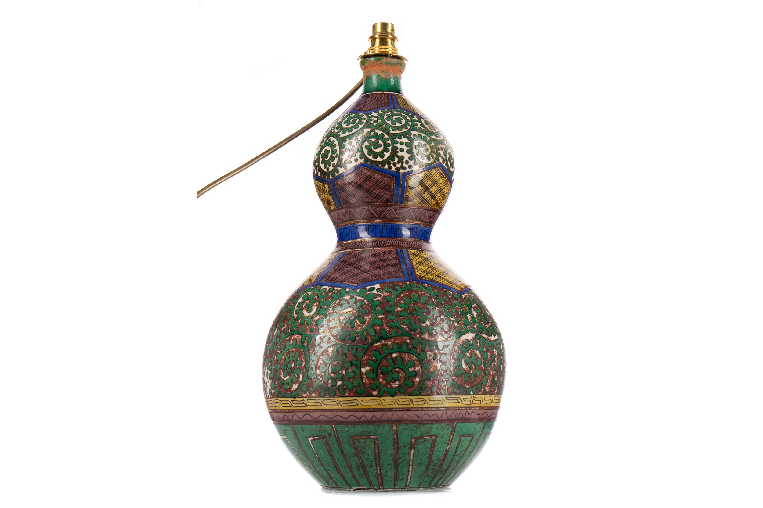 A MIDDLE EASTERN DOUBLE GOURD SHAPED VASE LAMP