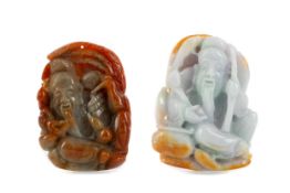 TWO CHINESE RUSSET TONED JADE CARVINGS