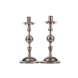 A PAIR OF 19TH CENTURY PERSIAN QAJAR NIELLO CANDLESTICKS