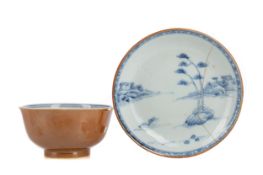 A CHINESE BLUE AND WHITE BOWL AND SAUCER