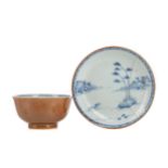 A CHINESE BLUE AND WHITE BOWL AND SAUCER