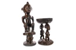 AN AFRICAN LUBA CARVED MATRIARCH FIGURE AND A BAULE STOOL