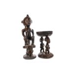 AN AFRICAN LUBA CARVED MATRIARCH FIGURE AND A BAULE STOOL