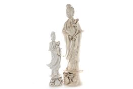 A 20TH CENTURY CHINESE BLANC DE CHINE GUANYIN AND FURTHER FIGURE