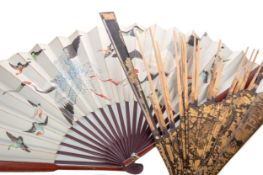 A NINETEENTH CENTURY CHINESE LACQUERED AND GILT FAN, AND A FURTHER FAN