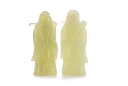 A PAIR OF CHINESE CARVED JADE SHOU LAO FIGURES