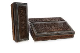 AN EARLY 20TH CENTURY INDIAN VIZAGAPATAM WRITING SLOPE AND BOX