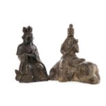 A CHINESE BRONZE STATUE LIKELY DEPICTING XIWANGMU AND A STATUE OF GUANYIN