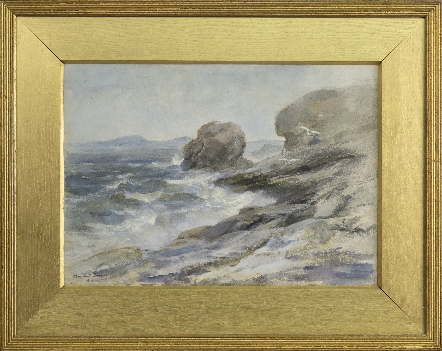 ON THE SEA SHORE, ABERDOUR, A WATERCOLOUR BY WILLIAM MARSHALL BROWN
