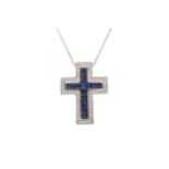 A SAPPHIRE AND DIAMOND CROSS PENDANT