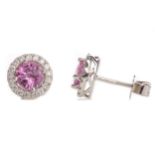 A PAIR OF PINK SAPPHIRE AND DIAMOND EARRINGS