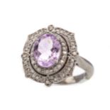 A CERTIFICATED AMETHYST AND DIAMOND RING