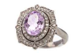 A CERTIFICATED AMETHYST AND DIAMOND RING