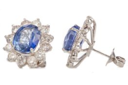 A PAIR OF IMPRESSIVE SAPPHIRE AND DIAMOND EARRINGS