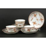 A lot of (5+4) porcelain rouge de fer cups and saucers. Chi