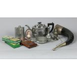 A lot of Various items, including a silver-plated teapot, a