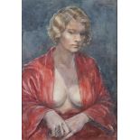 Harry Maas (1906-1996) Seated demi nudeÊmodel in red dressi