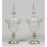 A set of crystal ginger coupes with silver base. Late 19th