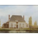 Hollandse School, 20e eeuw. A toll house on the water, sign