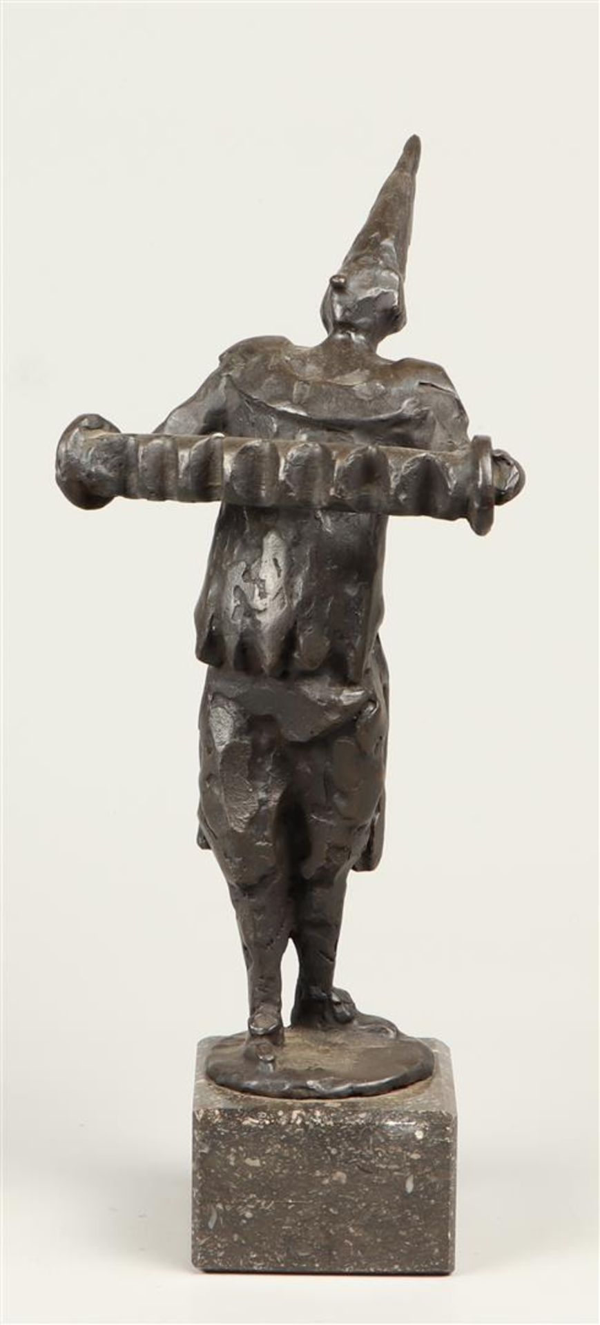A bronze sculpture of an accordion playing clown. 2nd half 