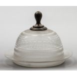 An etched cheese dome with silver knob. approx. 1920. Diam.