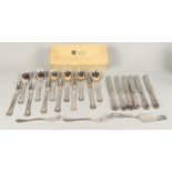 A six-piece silver plated cutlery set consisting of knives,