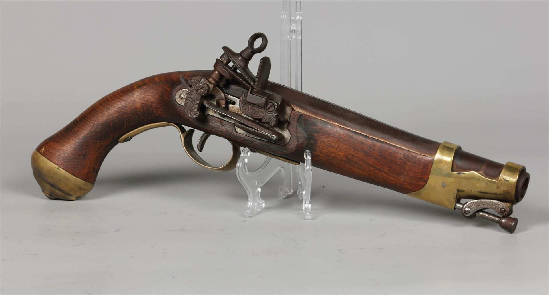 A Spanish flint gun with engraved barrel and lock, copy aft