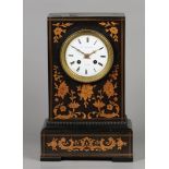 A mahogany veneered mantel clock with fruit wood inlay, ena