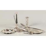 A lot of various silver-plated objects, including flower va