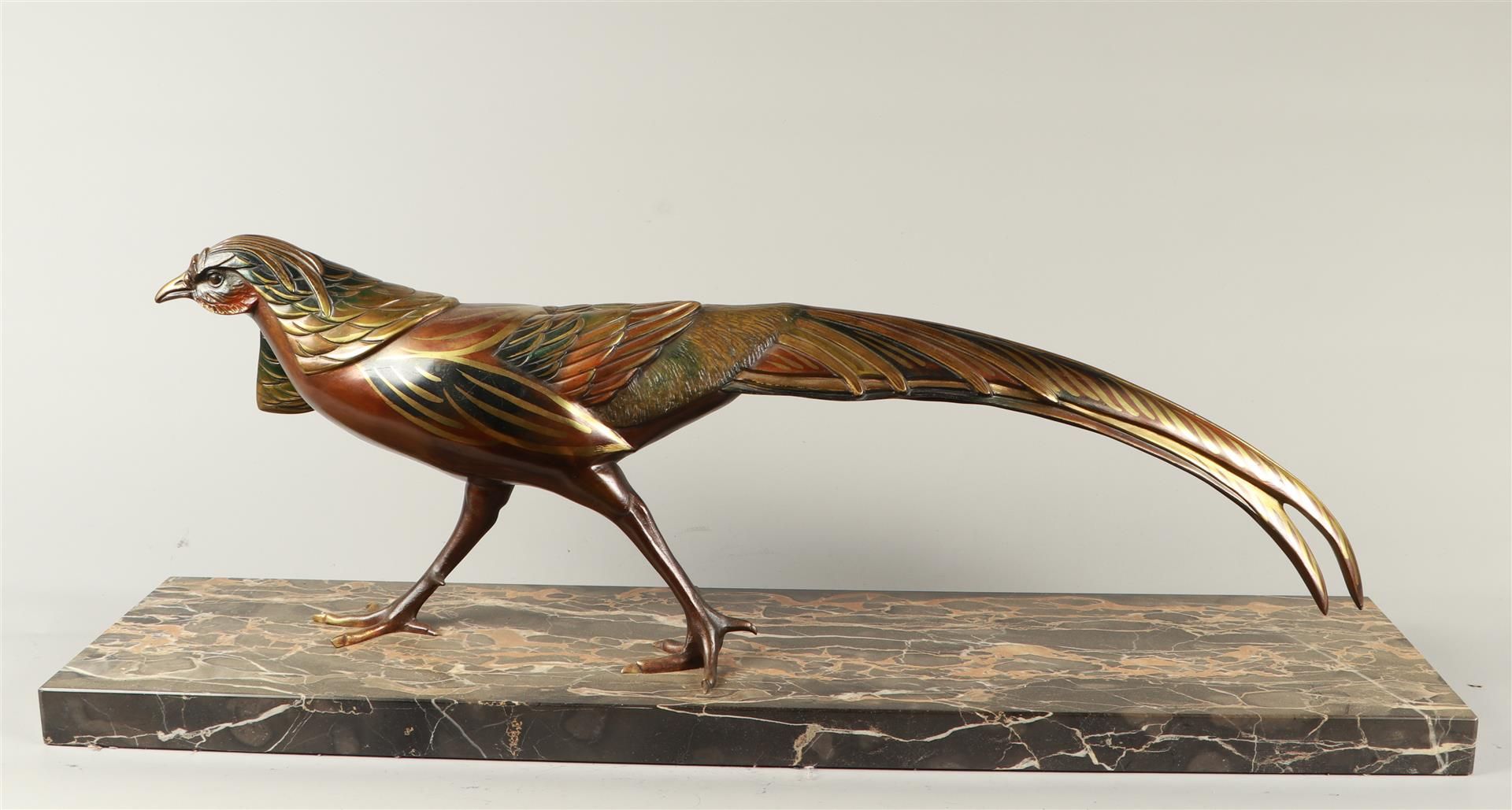 A bronze cold-painted golden pheasant on marble base. 1st h - Bild 2 aus 2