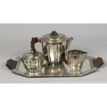 A silver-plated Art Deco tea set with tray. 1st half of the