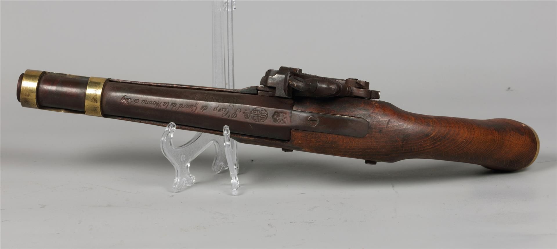 A Spanish flint gun with engraved barrel and lock, copy aft - Image 2 of 3