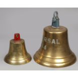 A lot consisting of (2) various bronze ship bells with clap