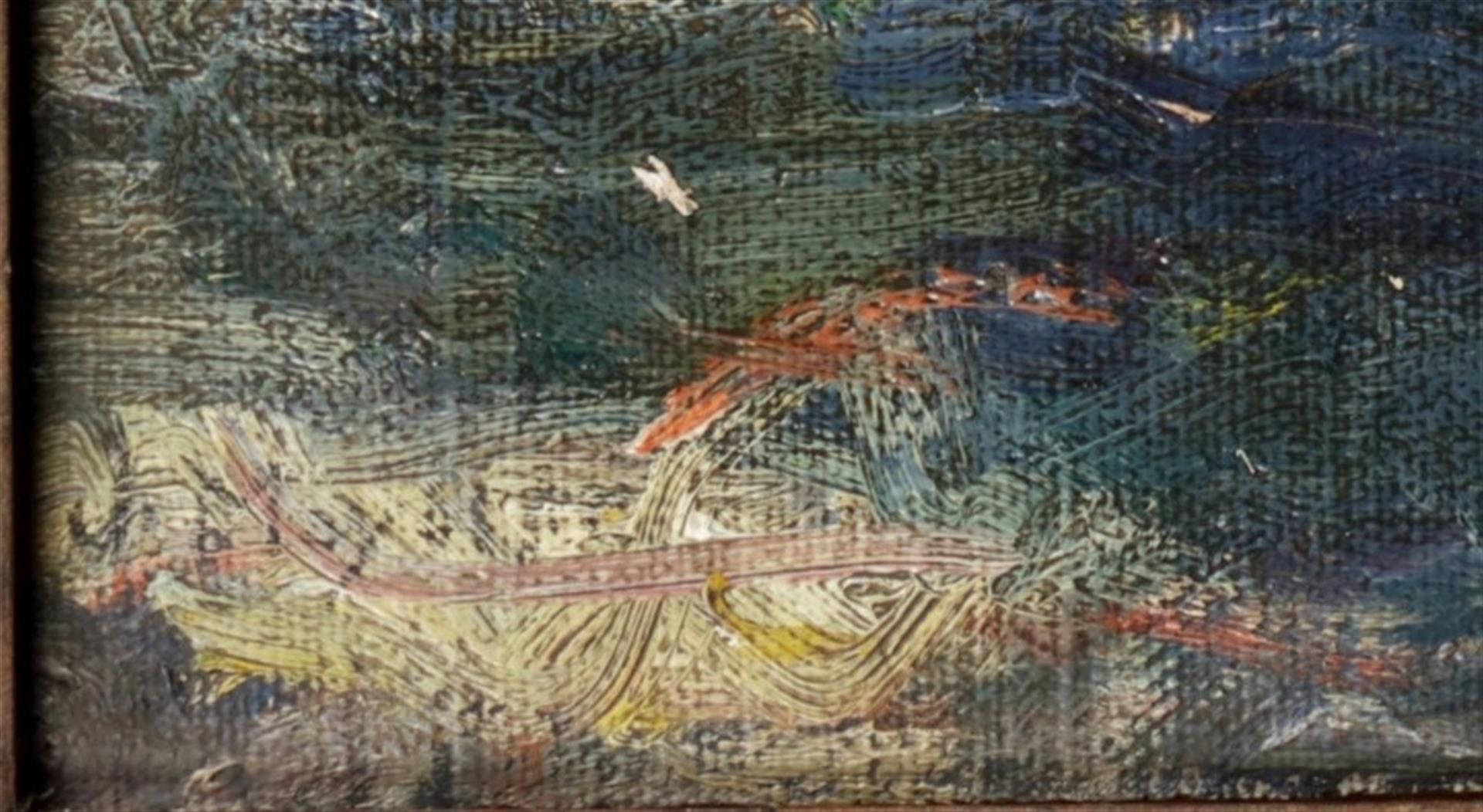 An impressionist marouflŽ of a figure in a landscape, indis - Bild 3 aus 4