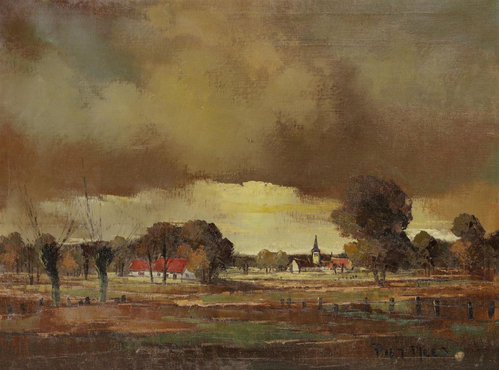 Piet Mees, 20th century. A village in a wide landscape., si