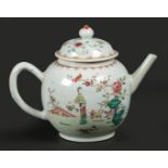 A porcelain large Famille Rose teapot with figure/landscape