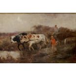 Henri Schouten (1857-1927) An oxcart in the marshes, signed