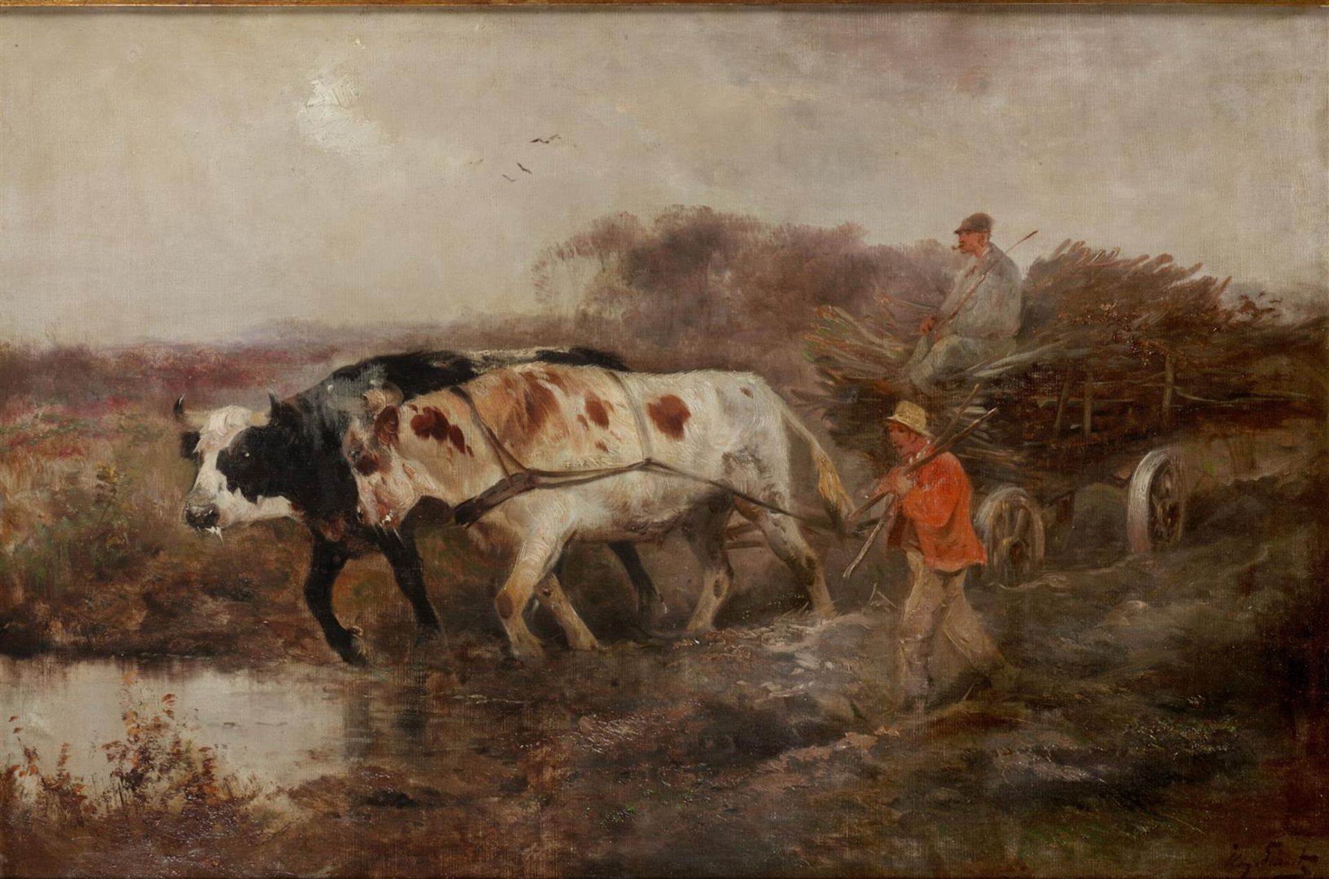 Henri Schouten (1857-1927)
An oxcart in the marshes, signed