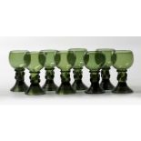A set of (8) green glass rummers German (after 17th century