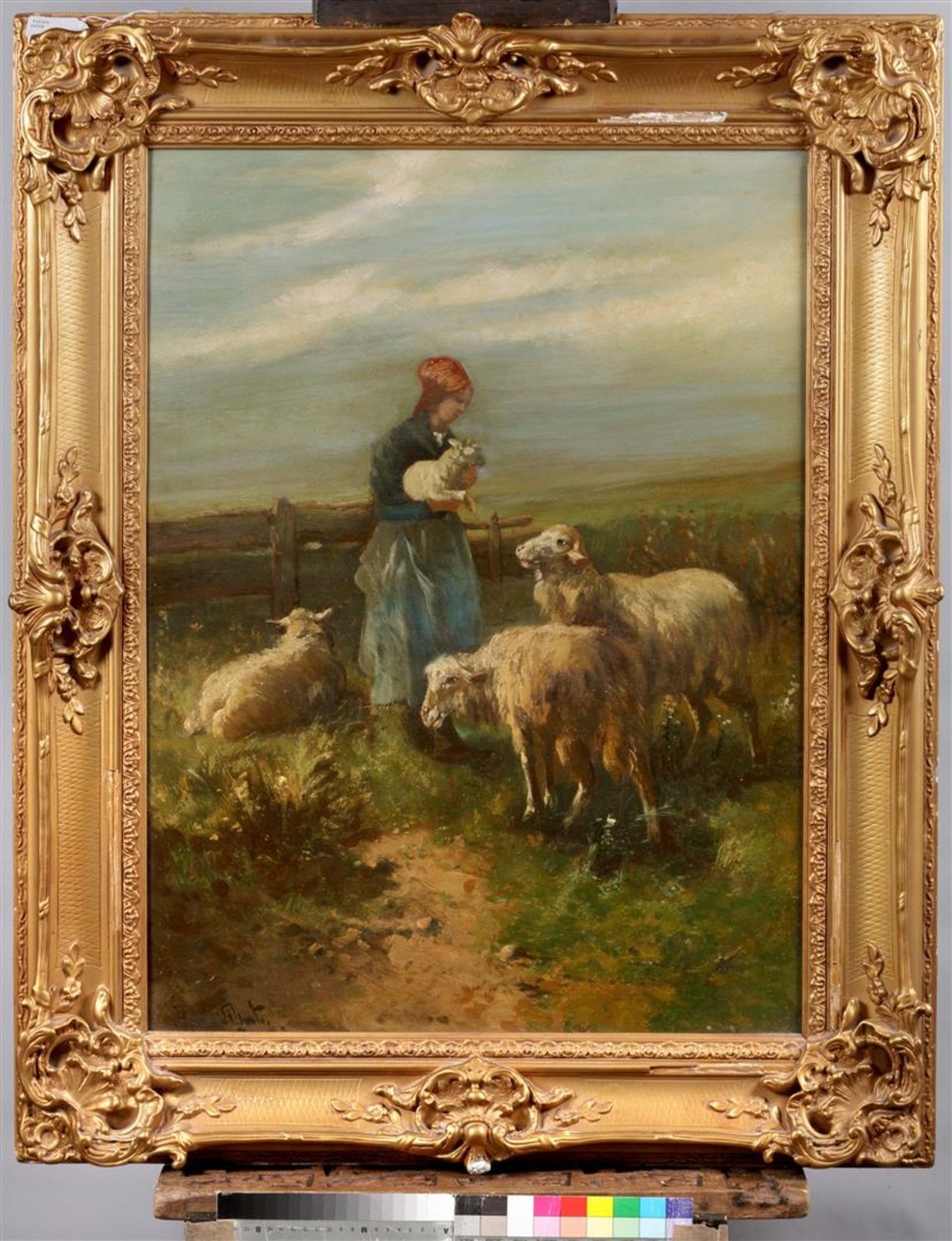 Henri Schouten (1857-1927)
A shepherdess with herd. signed  - Bild 2 aus 4