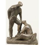 A bronze group of a shoe shiner, 2nd half 20th century. H.: