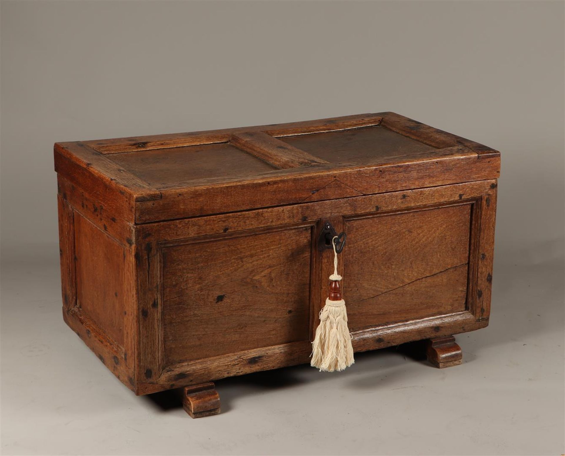 A late 18th century blanket chest on trestles.