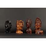 A lot of wooden busts. Bali, 20th century. H.: 26 cm.