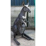 A life size garden bronze of a kangaroo with Joey, 20th. C.