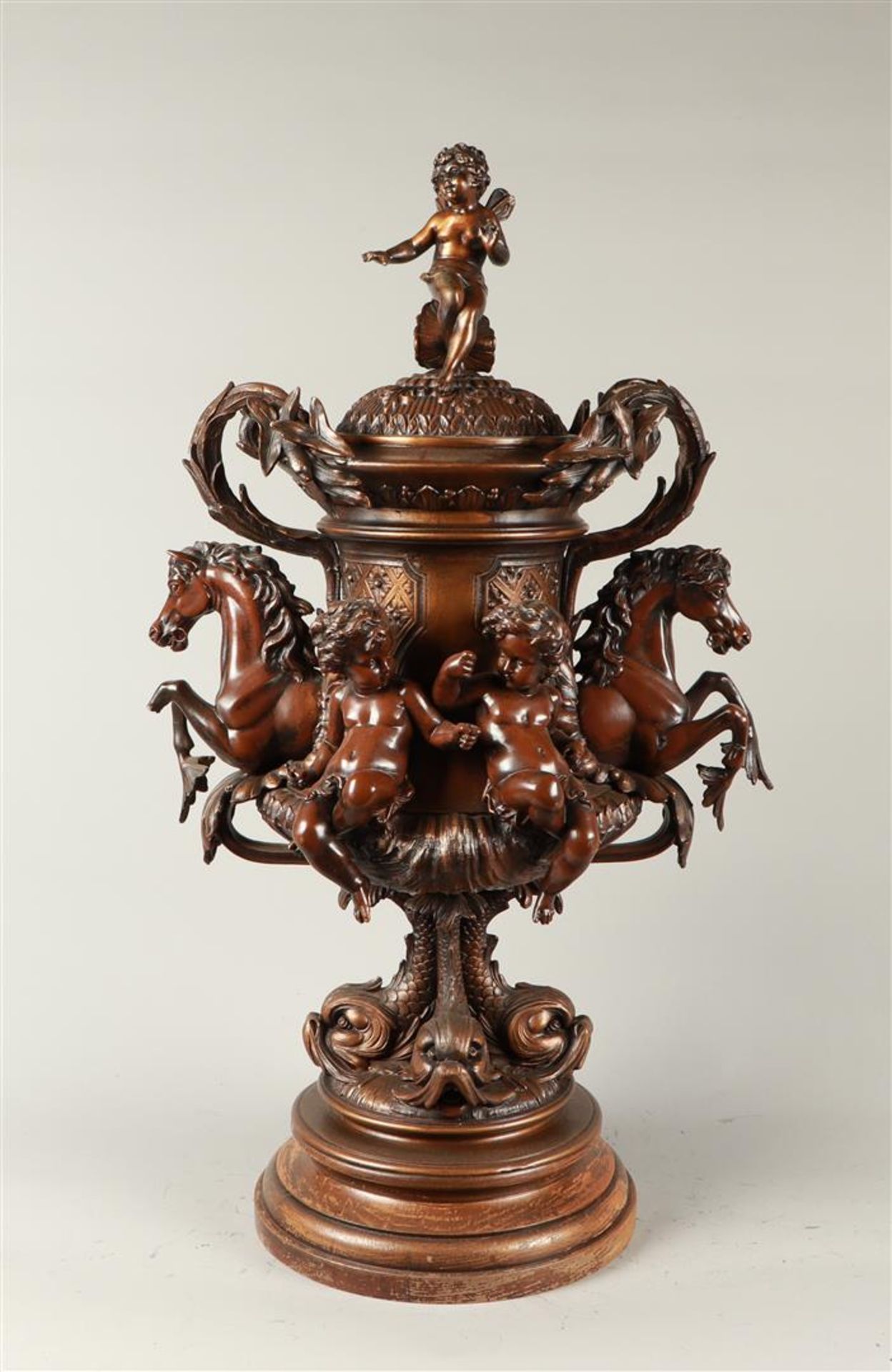A Neo-Renaicansse style goblet vase decorated with horses, 