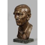 A large bronze portrait bust of a man. Second half of the 2