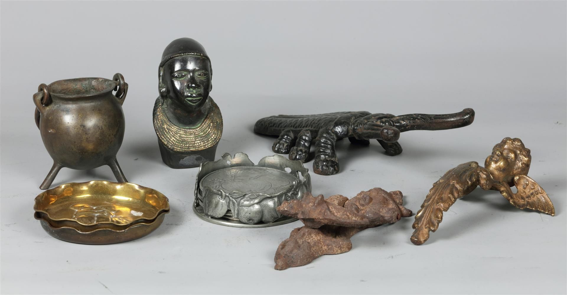 A lot of various including a bronze African miniature bust.