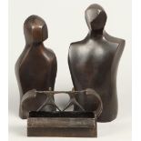 A lot consisting of (3) various bronze statues. including a